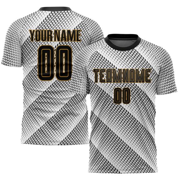 Custom White Black-Old Gold Sublimation Soccer Uniform Jersey