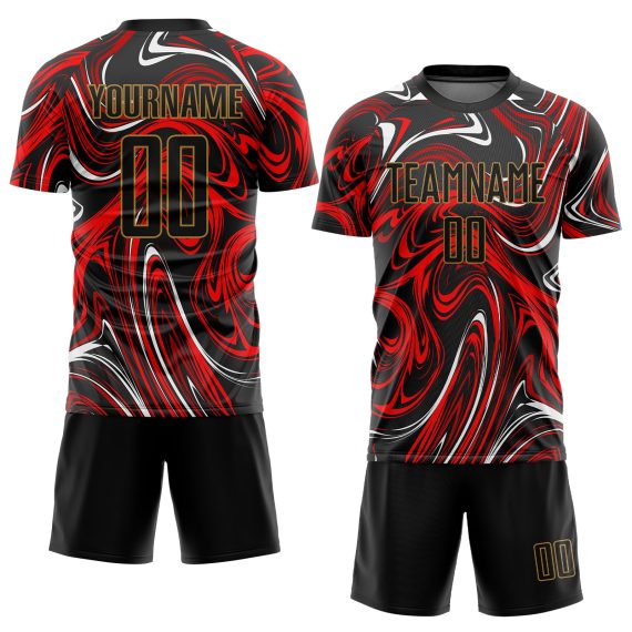 Custom Figure Black-Old Gold Sublimation Soccer Uniform Jersey