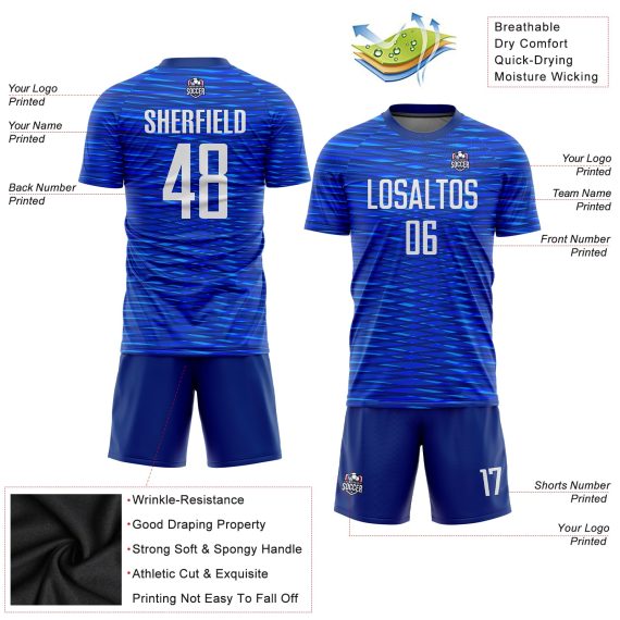 Custom Royal White Sublimation Soccer Uniform Jersey