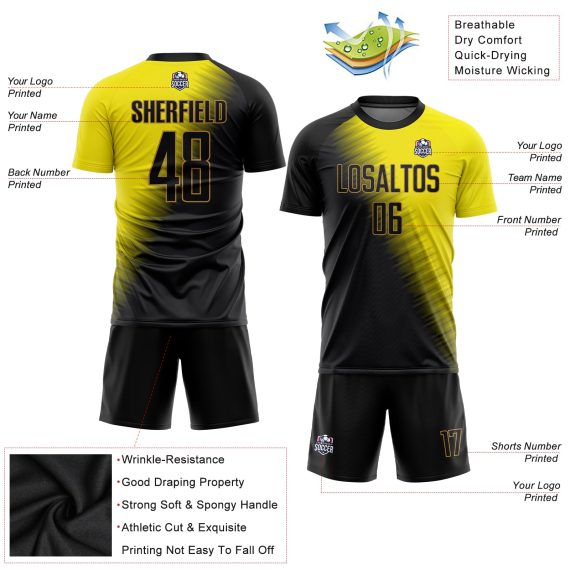 Custom Gold Black-Old Gold Sublimation Soccer Uniform Jersey