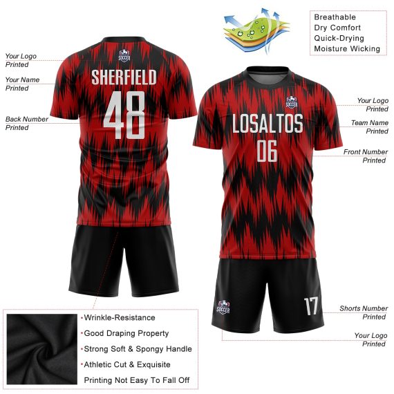 Custom Red White-Black Sublimation Soccer Uniform Jersey