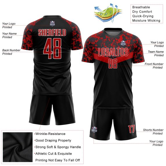 Custom Black Red-White Sublimation Soccer Uniform Jersey