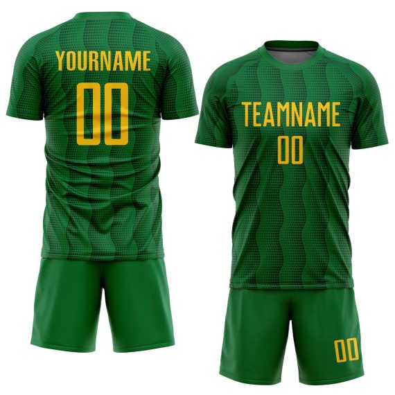 Custom Kelly Green Gold Sublimation Soccer Uniform Jersey