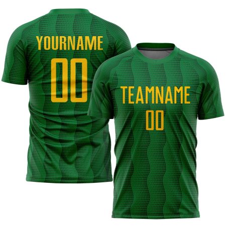 Custom Kelly Green Gold Sublimation Soccer Uniform Jersey