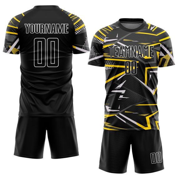 Custom Black Black-Gold Green Sublimation Soccer Uniform Jersey