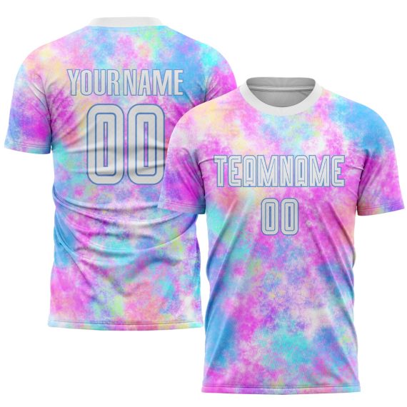 Custom Tie Dye White-Light Blue Sublimation Soccer Uniform Jersey