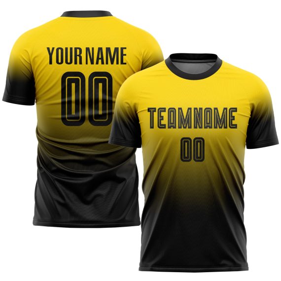 Custom Gold Black Sublimation Fade Fashion Soccer Uniform Jersey