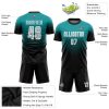 Custom Aqua White-Black Sublimation Fade Fashion Soccer Uniform Jersey